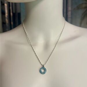 Coach Blue Enamel Donut Pendant .925 Sterling Silver Necklace